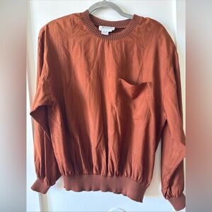 Notations 80s Vintage Silk Long Sleeve Blouse Top Crew Shoulder Pads Brown S/M